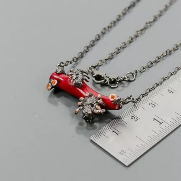 Fun Coral & Ruby Sterling & Rhodium Necklace - Picture 2 of 3